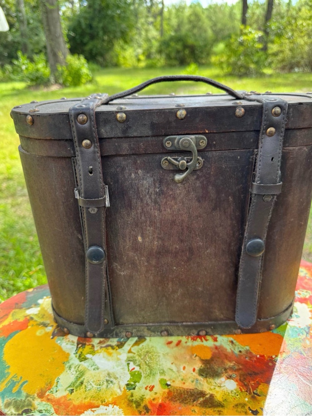Vintage Rustic Wooden Wine Carrier Chest Primitive Barrel Style Box